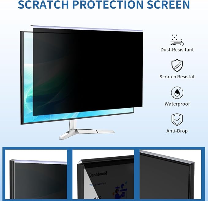 27 Inch Computer Privacy Screen for 16:9 Computer Monitor, Anti-Blue Light Monitor Privacy Screen Filter, Anti-UV Computer Shield, Hanging Type