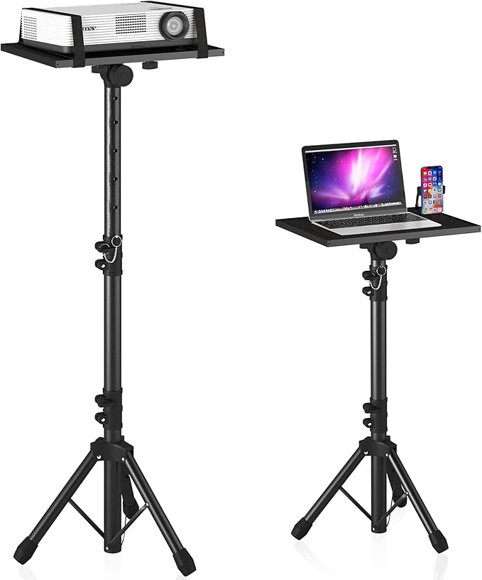Projector Stand Tripod Adjustable, Laptop Height from 23.5 to 46.5 inches with Gooseneck Phone Holder, Floor for Office, Home, Stage, Studio, DJ Racks Holder Mount, 23.5inch-46.5inch