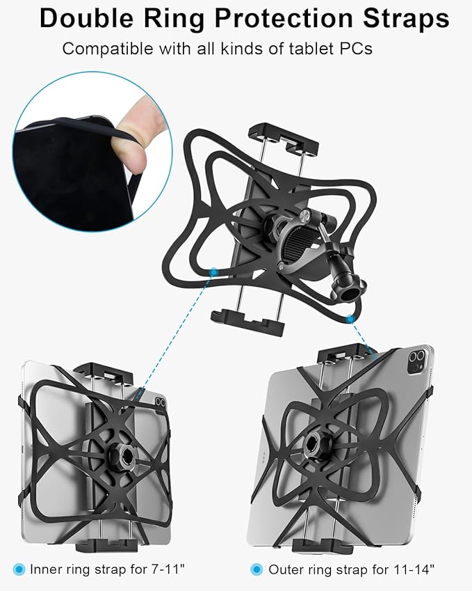 woleyi Spin Bike Tablet Holder - Treadmill Tablet Mount Handlebar Clamp for Indoor Bike Peloton, Stationary Exercise Bicycle Clip for 4.7-13" Tablets iPad Pro, Air, Mini, Galaxy Tab, Fire HD, iPhone