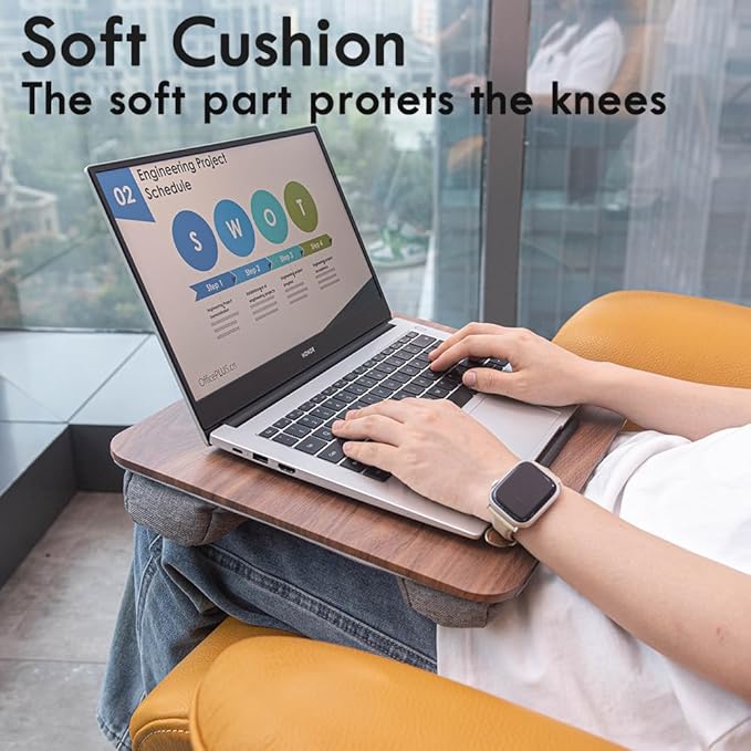 Portable Laptop Desk Fits Up to 16“ Laptops, with Tablet Slot, Built-in Cushion, Great for Home & Office,Lap Desk for Laptop,Lap Desk with Cushion (Brown, Medium)