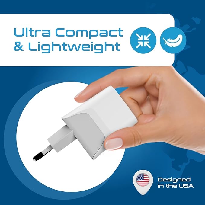 Ceptics Italy Travel Plug Adapter – Type L Italy Power Adapter with USB-C & A + USA Input –Compact, Safe Grounded for Phones, Laptops & More (CTU 12A)