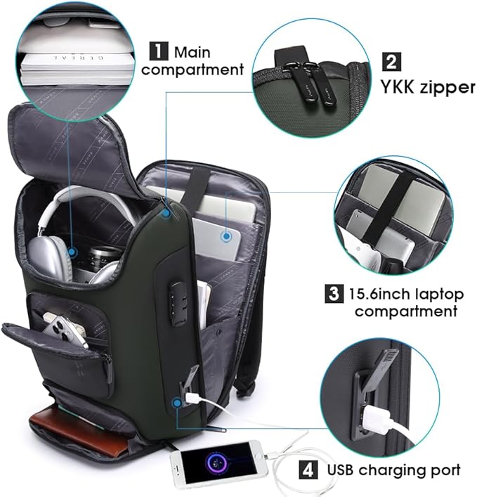 BANGE Business Backpack with USB Charging Port, Anti Theft Laptop Backpacks Fit for 15.6 INCH,Men Travel Backpack with Water Bottle Holder for Men and Women