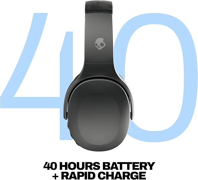 Skullcandy Crusher Evo Wireless Bluetooth Headphones with Multi-Sensory Bass, Noise Isolating Over-Ear Fit, Up to 40 Hours Battery, Microphone for iPhone Android - True Black