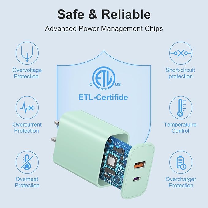 [4 Pack] USB C Charger Block Charging Block Type C Charger 20W Wall Chargers for iPhone Air/17/17 Plus/17 Pro/17 Pro Max/16/16 Plus/16 Pro/16 Pro Max/15/15 Pro/15 Pro Max/14/13/12 Pro/Samsung(Green)