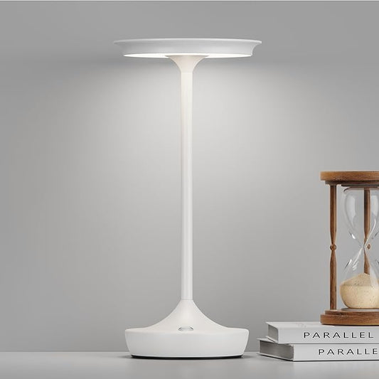LED Rechargeable Cordless Table Lamps, Portable Outdoor Battery Operated Table Light 3 Color Stepless Dimming Table Lamp with Memory Function for Patio Restaurant Dining Room White