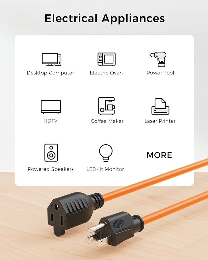 [UL Listed] Cable Matters 2-Pack 16 AWG Heavy Duty 13A Power Extension Cord - 3ft, 3 Prong Power Cord Extension, NEMA 5-15P to NEMA 5-15R, Orange