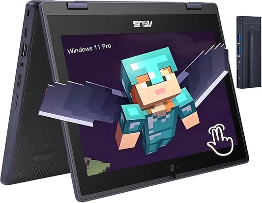ASUS 11.6" HD 2 in 1 Touchscreen Laptop, Intel Celeron N100 Processor, 4GB RAM 512GB SSD, 256gb 9H Docking Station, Webcam, Wi-Fi 6, Bluetooth 5.1, HDMI, Windows 11 Pro, Mineral Gray