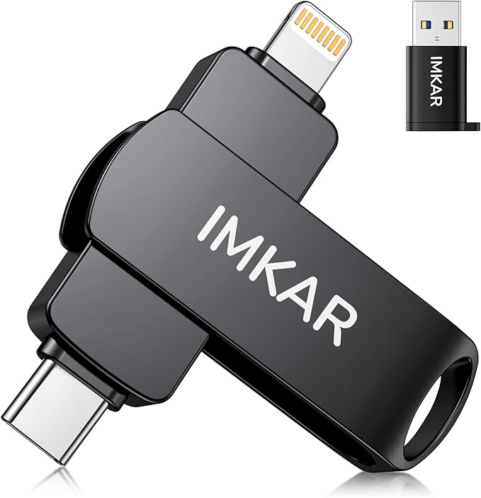 MFi Certified 256GB Flash Drive for iPhone iPad, IMKAR Memory Stick Storage for Photos Videos, Compatible with iPhone iPad Android and PC, Plug and Play No Application Required (Metal Gray)