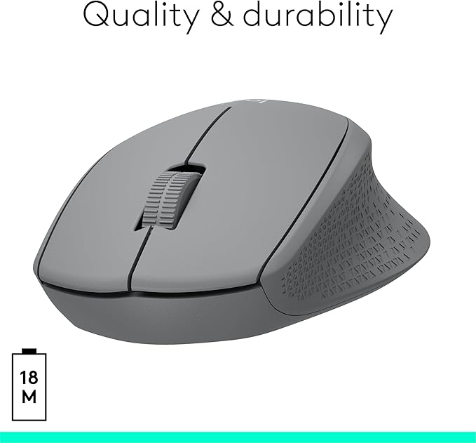 Logitech M330 SILENT Wireless Mouse, 2.4GHz with USB Receiver, Optical Tracking, Quiet & Lightweight, Long Battery Life, for PC, Mac, Laptop, Chromebook - Grey