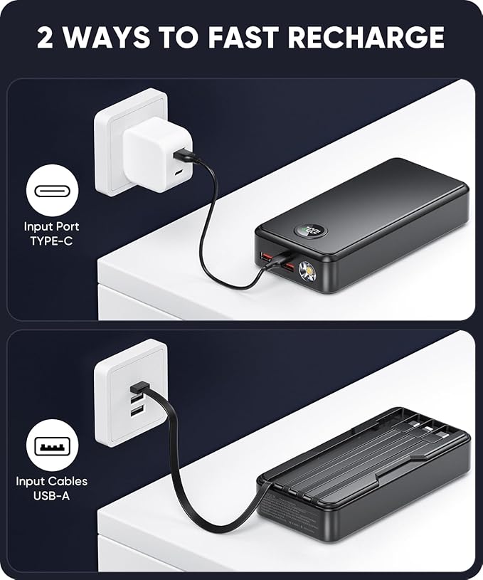 Power Bank 40000mAh Portable Charger 22.5W with 5 Outputs & 2 Inputs LED Display Equipped with Flashlight External Battery Pack for iPhone 16/15/14, Samsung, Etc