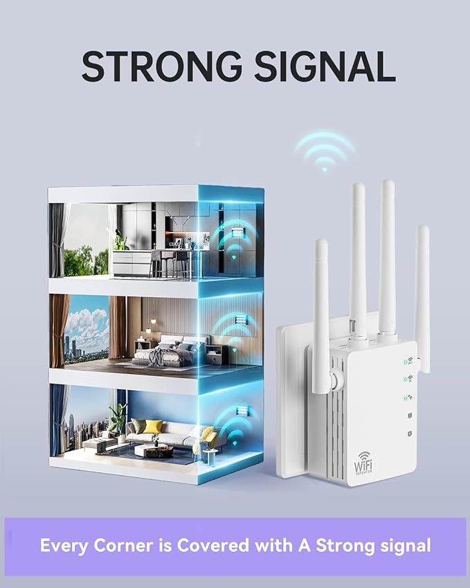 WiFi Extender Signal Booster, 1200Mbps Dual Band 2.4G&5.0G Signal WIFI Booster, WIFI Extender Covers Up to 13888 Sq.ft and 150+ Devices, WIFI Repeater with Ethernet Port - Internet booster for Home
