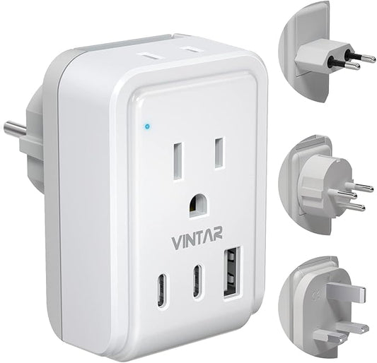 VINTAR Israel Adapter Plug Kit, UK Adapters for Travel with 3 USB Ports (2 USB C) and 2 American Outlets, Type C,G,H Swap&Adapt Attachments, Adapter for Europe and UK Israel Ireland Iceland