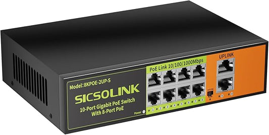 Gigabit Ethernet Network PoE Switch, 8 PoE Ports @120W with 2 Uplink, Support 802.3af/at, Unmanaged, VLAN, for Security Camera, AP