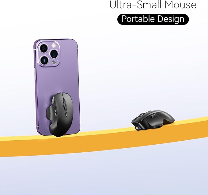 Uiosmuph Mini Wireless Bluetooth Mouse for Travel, Silent Rechargeable Computer Mouse for Laptop, Small Portable BT5.1/5.0 & 2.4Ghz with USB Receiver and Type C Adapter - Black