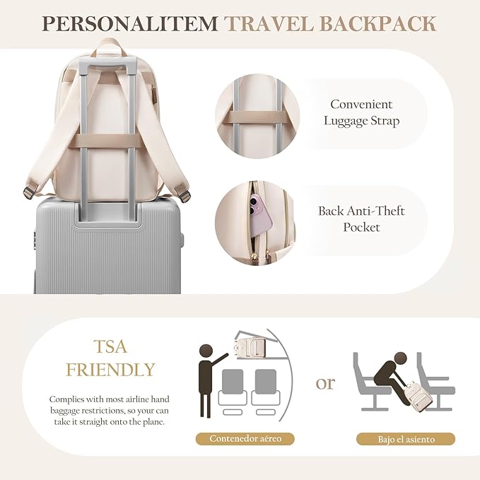 TENSTAR Laptop Backpack for Women, Computer Backpack Fit 16 Inch Notebook, Large Capacity College Backpack Bookbag Casual Daypack for Travel, Black with Beige