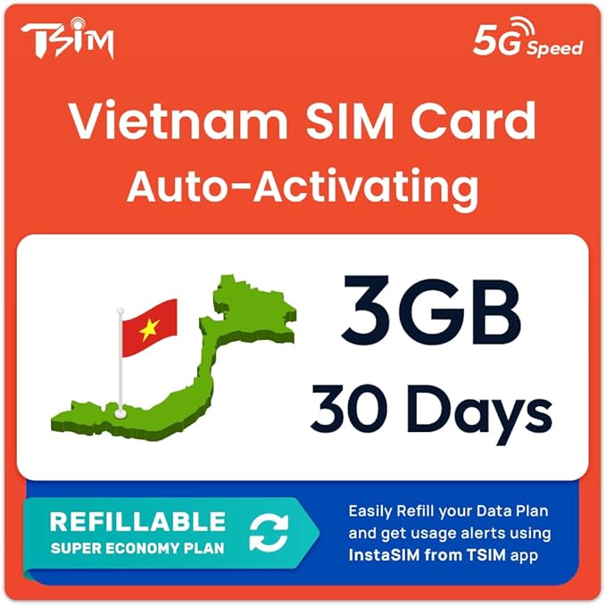 Vietnam SIM Card | 3GB Super Economy Refillable Plan! Auto Activating 30 Day Validity | Hotspot Allowed | Data-Only No Phone Number