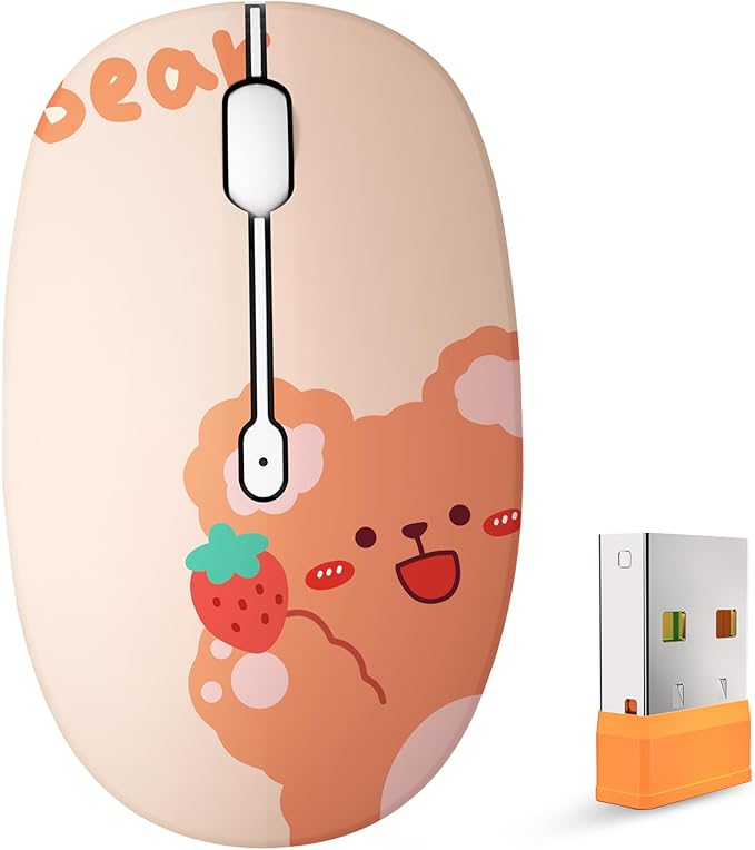 Cute Bluetooth Wireless Mouse with 2.4GHz USB Receiver, Silent Clicks, AA-Battery Powered, Durable, Lovely Cartoon Mice, Ideal for Kids, Students, Teens on Laptops, Mac, iPad, PC (Kerry Bear)