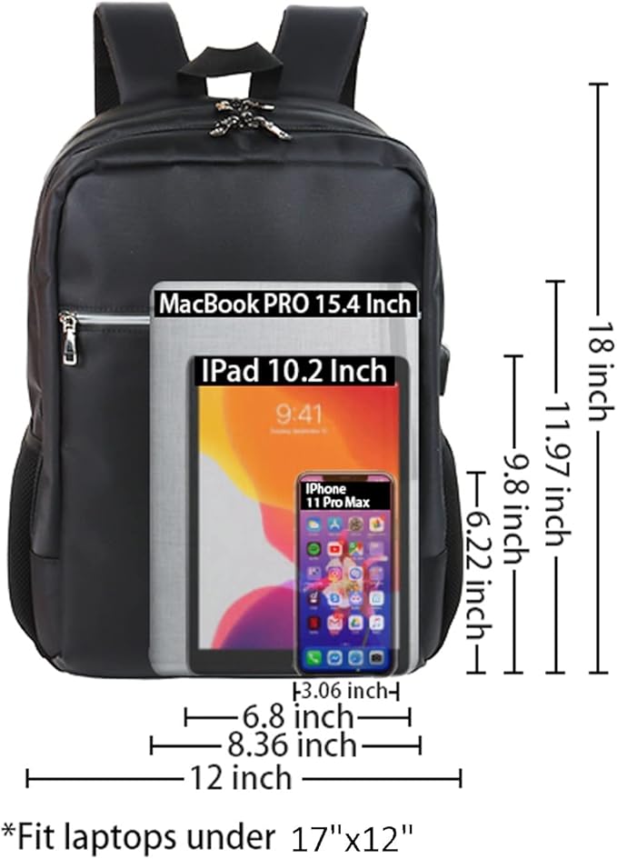 Laptop Backpack for Men Women, Travel Business Backpack with USB Charging Port and Anti Theft Pocket, Fits 17 Inch Laptop,Black