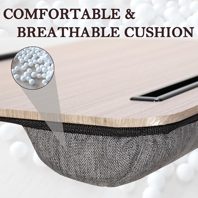 Lap Desk, Portable Laptop Desk Fits Up to 16“ Laptops, with Tablet Slot, Built-in Cushion, Great for Home & Office,Lap Desk with Cushion (Black Wood, Medium)