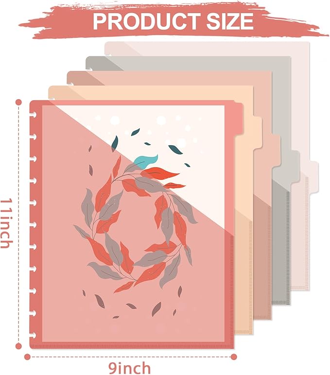 8 Pcs Discbound Pocket Dividers 8.5 x 11 Dividers with Tabs and Pockets Discbound Pocket Folders Letter Size Binder Divider Plastic Disc Planner Supplies for Business School Office(Vintage)