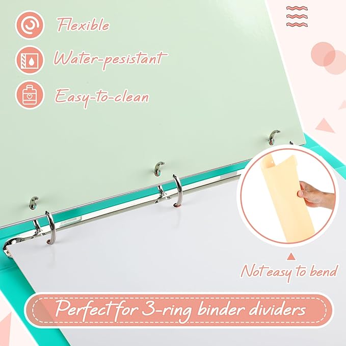 Honoson 12 Sets 8 Tab Dividers for 3 Ring Binders Plastic File 8.5 x 11 Inch Paper Multicolor Page Binder Index Dividers for School Office(Dream Color)