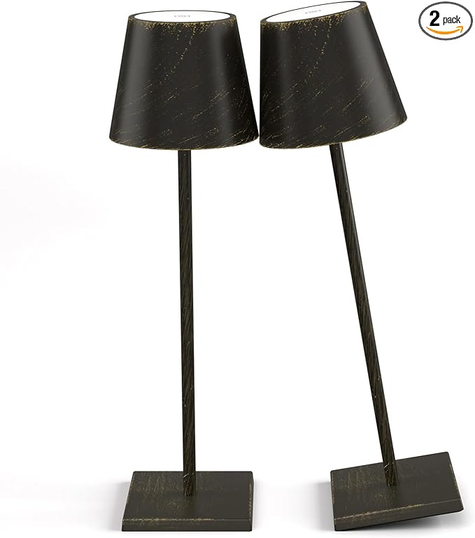 2-Pack Rechargeable Table Lamps LED Cordless Table Lamp 3W 5500mAh Battery Operated Table Light Stepless Dimmable Portable Desk Lamp for Restaurant/Table/Bedroom/Outdoor (Copper)