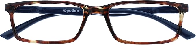 OPULIZE SEE Reading Glasses with Blue Light Blocking for Women and Men, Narrow Frame, Spring Hinges, Computer Gaming Glasses, Brown Blue Arm +2.5 (Pack of 1)