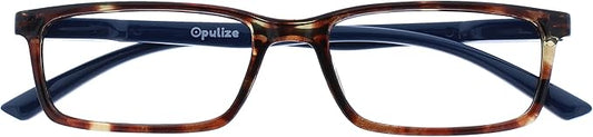 OPULIZE SEE Reading Glasses with Blue Light Blocking for Women and Men, Narrow Frame, Spring Hinges, Computer Gaming Glasses, Brown Blue Arm +2.5 (Pack of 1)