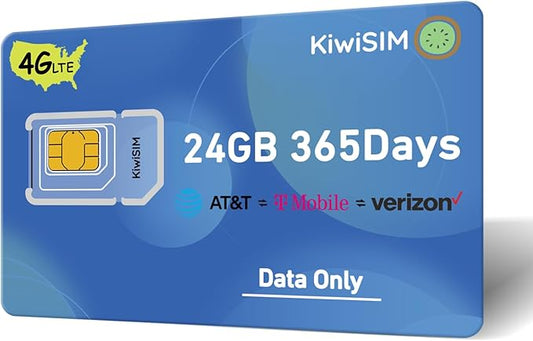 Data SIM Card 24GB 365Days, 4G LTE SIM Card Support for AT&T, T-Mobile and Verizon, USA Data Card for Security Camera/Router/Mobile WiFi Hotspot, No Contract, 3-in-1 Sim Kit(Activate Needed)