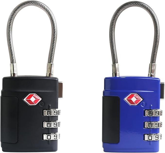 Combination TSA Locks for Luggage, Locker, Luggage Locks TSA Approved, Small Combo Cable Padlock with Code for Gym Locker, Suitcase, Gun Case, Backpack Bag Zipper, Storage Box, Travel Case