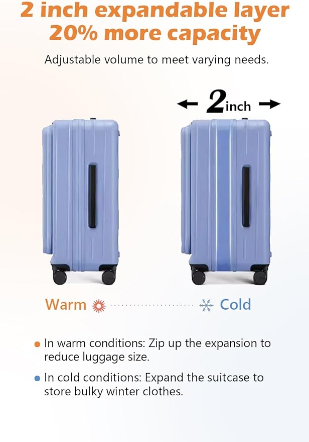 HotWay 26 Inch Expandable Checked Luggage with Cup Holder, Hardside TSA Approved Luggage with Spinner Wheels, Top Opening Suitcase For Travel, Black