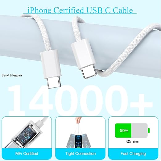 10FT iPhone 17 Pro/16e Charger Fast Charging,2Pack 20W USB C Apple 16 15 Pro Charger Block & 10Foot Long USBC Woven Cable Cord for iPhone 17/17 Air/17 Pro Max/16/16 Pro Max/16 Plus/15/15 Pro Max/iPad