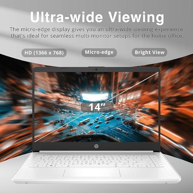 HP 2024 Premium 14" Micro-Edge Portable Laptop Student Business, Intel Quad-Core N4120, 8GB RAM, 192GB (64GB eMMC+ 128GB Card), Webcam, WiFi, Windows 11S + 1 Year Office 365, MarxsolAccessory White