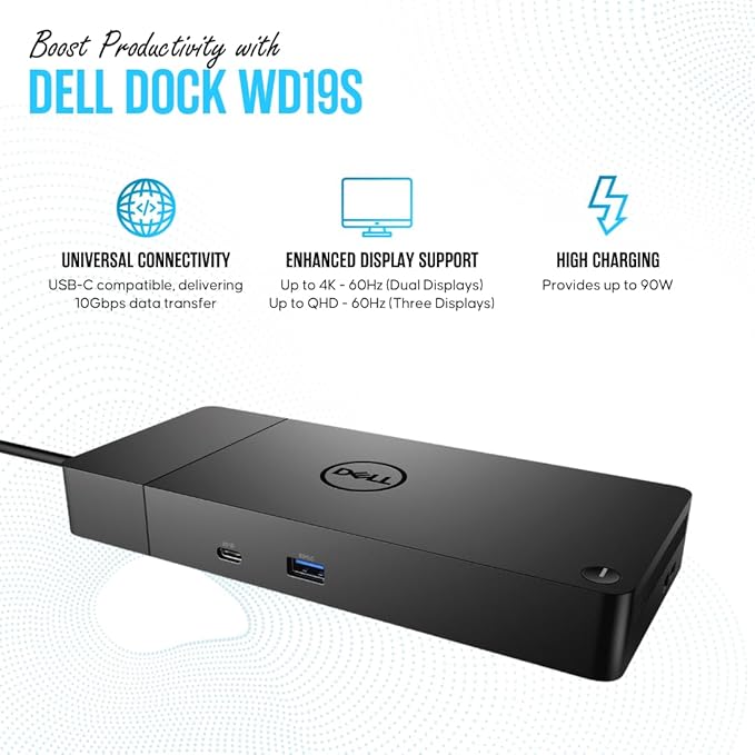 WD19S Dell Docking Station USB-C Dual Monitor with 130W Supply & HDMI Cable (Renewed)