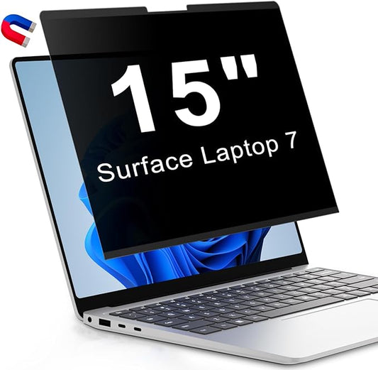 Magnetic Privacy Screen for 15 Inch Microsoft Surface Laptop 7, Removable Anti Glare Screen Protector, Blue Light Computer Filter, Anti Spy Easy Install