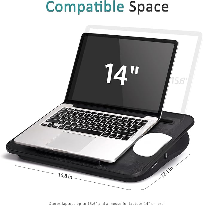 Istudyniture Lap Desk | Portable Laptop Desk & Stand – Fits Up to 15.6 inch – Washable Cushion, Built-in Phone Holder – for Bed, Couch, Sofa, Floor – Writing, Reading, Home Office – Small, Black