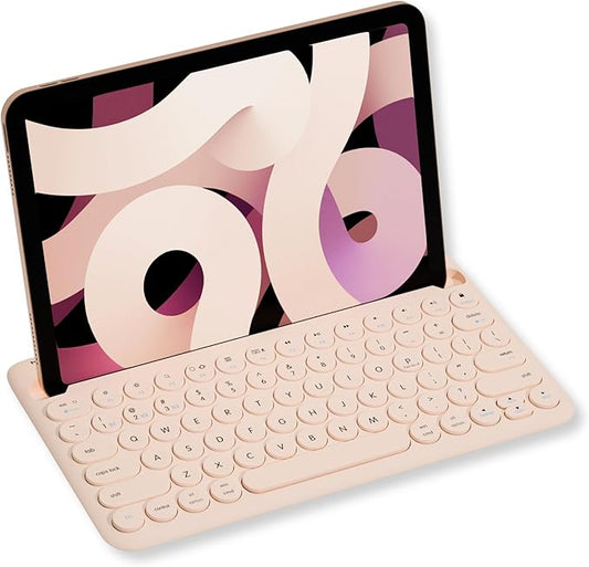 Macally Bluetooth Keyboard for Tablet | Wireless Keyboard for iPad mini/Pro/Air, iPhone (Multi-Device, Built-in Stand, Portable, Rechargeable) - Boba Brown