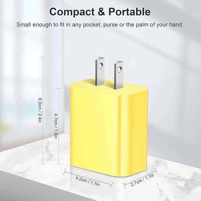 [4 Pack] USB C Charger Block Charging Block Type C Charger 20W Wall Chargers for iPhone Air/17/17 Plus/17 Pro/17 Pro Max/16/16 Plus/16 Pro/16 Pro Max/15/15 Pro/15 Pro Max/14/13/12 Pro/Samsung(Yellow)