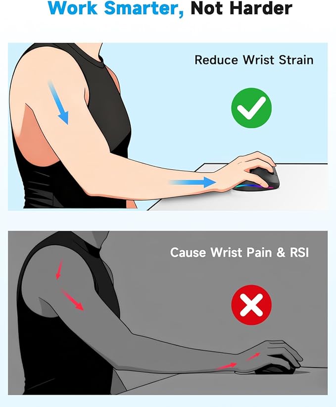 AOC 2.4GHz Ergonomic Mouse, Wireless Bluetooth Vertical Mouse for Work, 4800 DPI Optical Tracking, 5 Adjustable DPI, Quiet Clicks, RGB Light, Compatible with Computer, Laptop, PC, Mac, Desktop - Gray