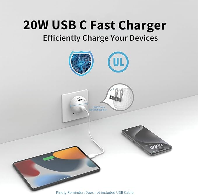 USB C Charger Block 20W，Creative Golf Ball Type C Wall Charger，GaN III Power Adapter with UL Certified，Fast Charging for iPhone 16/15 Series, Galaxy, Google Pixel,iPad,AirPods