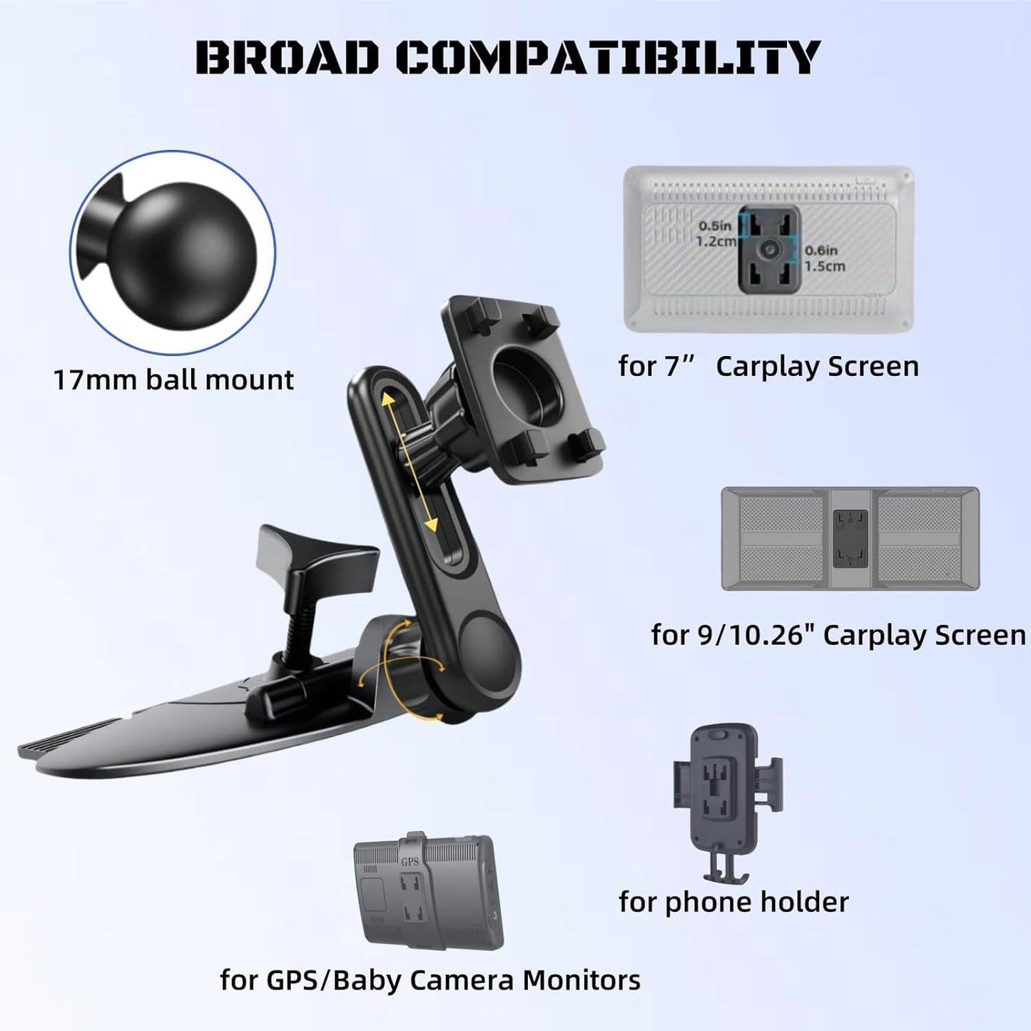 CD Slot Mount for CarPlay Screen Adjustable Arm and 360° Rotating Universal Head 17mm Compatible with in-Car Monitors CD Slot CarPlay Mount