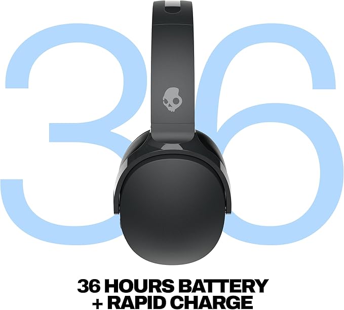 Skullcandy Hesh Evo Wireless Over-Ear Bluetooth Headphones with Extra USB-C Charging Cable, Noise Isolating, 36 Hours Battery, Foldable Lightweight Design, Microphone for iPhone Android - True Black