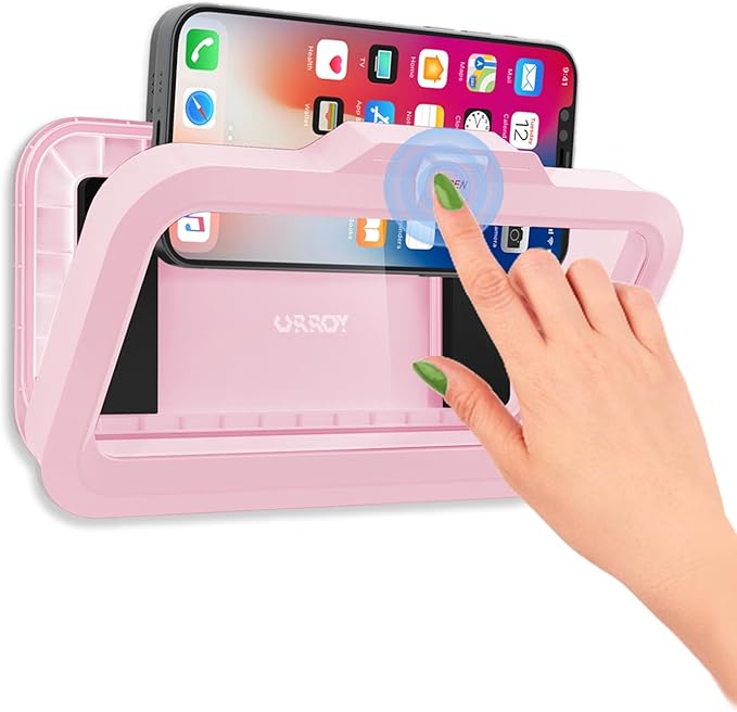 URROY Shower Phone Holder Waterproof One-Touch Open Shower Phone Case Anti-Fog & Sensitive Touchscreen Bathroom Wall Phone Mount Stand Universal Fit for iPhone & Smartphones Gift for Men Women Pink