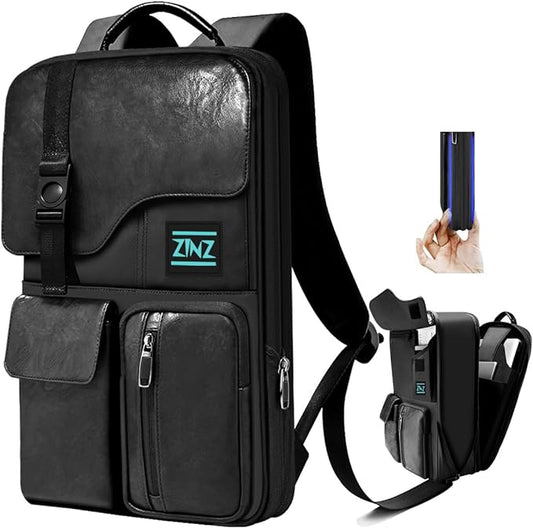 ZINZ Slim & Expandable Laptop Backpack 15.6 Inch, Computer Rucksack Water Resistant Bag, Anti-Theft Travel Daypack for Men and Women-Black