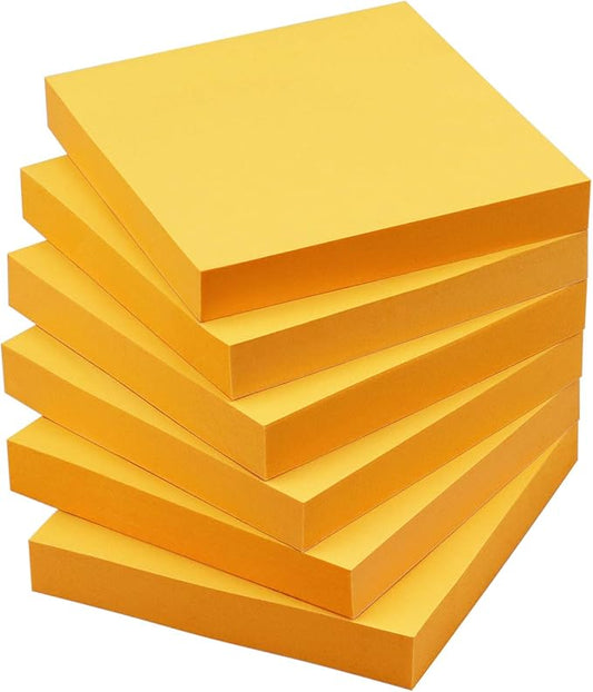 Sticky Notes 3x3 Self-Stick Notes Pads with 6 Bright Colors, Easy to Post for Office, School, Home, 6 Pads/Pack, 100 Sheets/Pad (Orange)