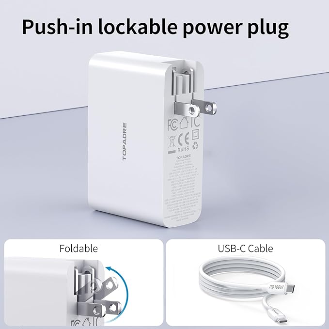 100W USB C Travel Charger, 4-Ports Foldable Travel Adapter Plug Converter with UK/EU/AU Plugs,Fast Charging for Macbook Pro/Air,for iPad Pro/iPhone 16/15 Pro Max, for 45w Samsung Galaxy, White