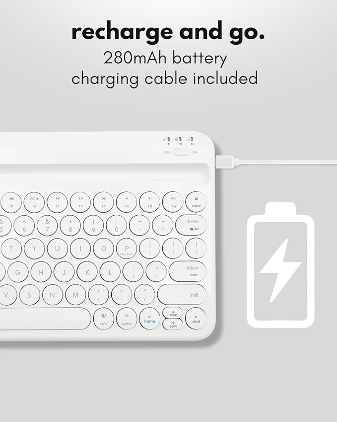 Macally Bluetooth Keyboard for Tablet | Wireless Keyboard for iPad mini/Air/Mini, iPhone (Multi-Device, Built-in Stand, Rechargeable) Easy to Use and Cute Portable - White