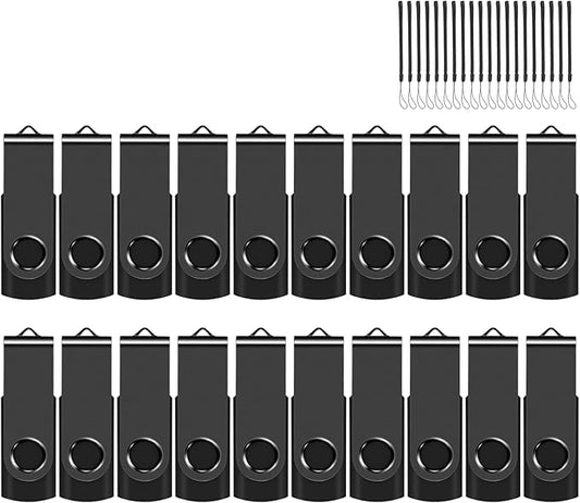EASTBULL 32GB USB Flash Drive Bulk Thumb Drives 20 Pack with Lanyards USB 2.0 Jump Drive 32GB Memory Sticks Zip Pen Drive for Storage and Backup Black 20PCS