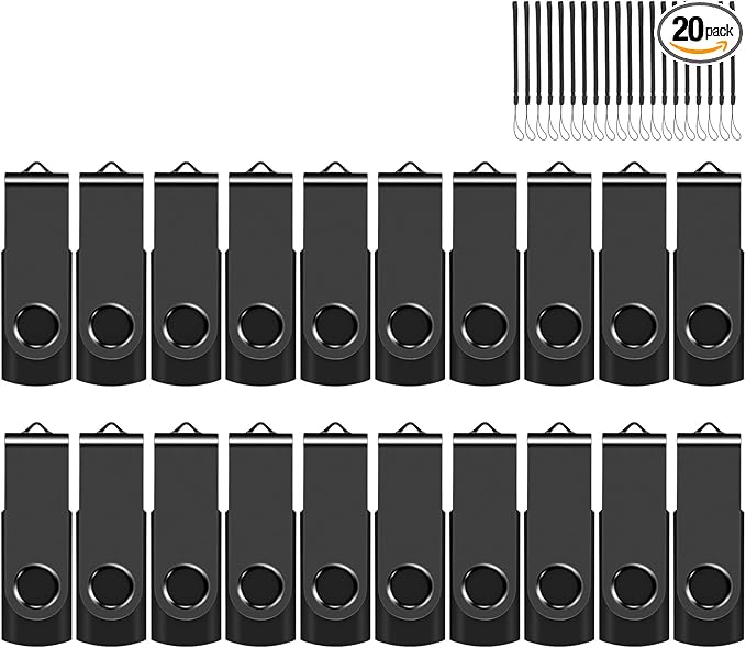 EASTBULL 4GB USB Flash Drive Bulk Thumb Drives 20 Pack with Lanyards USB 2.0 Memory Sticks Zip Drive PenDrive for Storage and Backup Black 20PCS 4GB