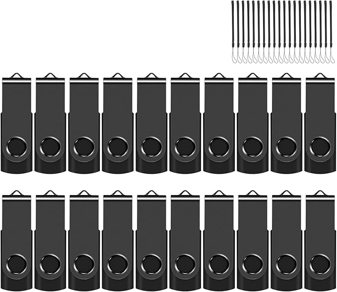 EASTBULL 16GB USB Flash Drive 20 Pack with Lanyards - USB 2.0 Jump Drive for Storage and Backup - Black